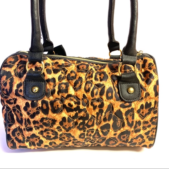 Betsy Johnson Leopard Bow Rhinestone Satchel Bag - Picture 4 of 7